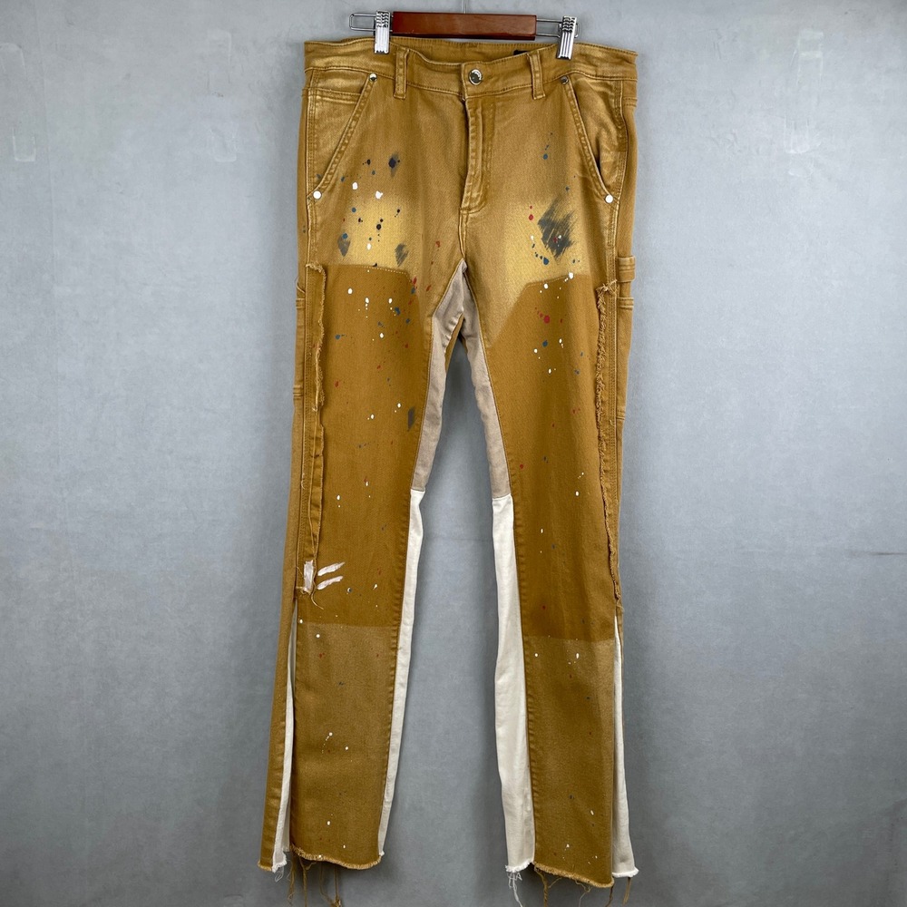 Rockstar Original RSM 205 Serrano Flare Carpenter Jean Mustard Paint Splatter 34